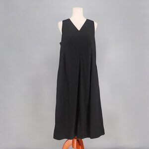 NWT CHICO'S Tie-Back Trapeze Midi Dress Sleeveless Solid Black Size 1 (US 8/10)